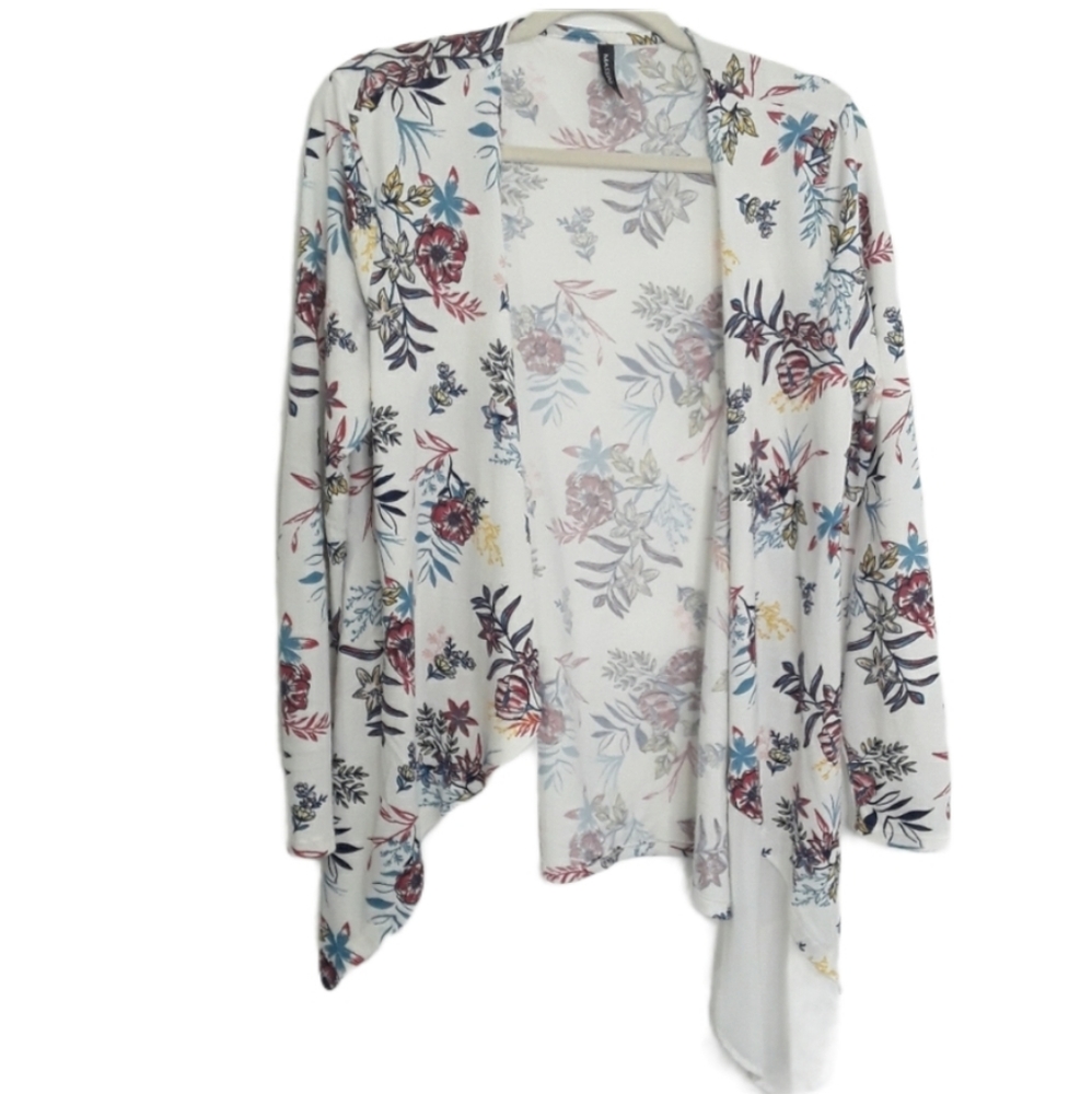 Massini White Floral Long Sleeved Cardigan EUC sz L